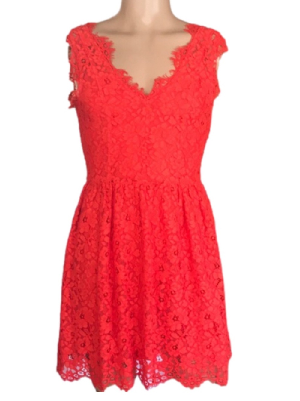 NWT Saks Fifth Avenue Red Lace Fit & Flare Dress
